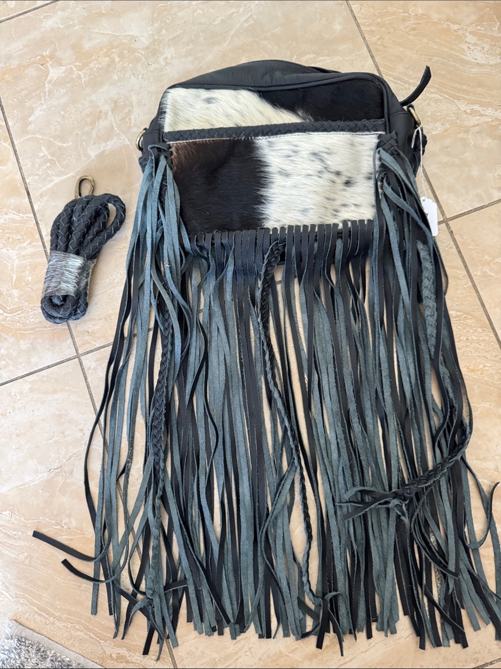 Boho Fringe Crossbody Bag with Hair-on-Hide Accent